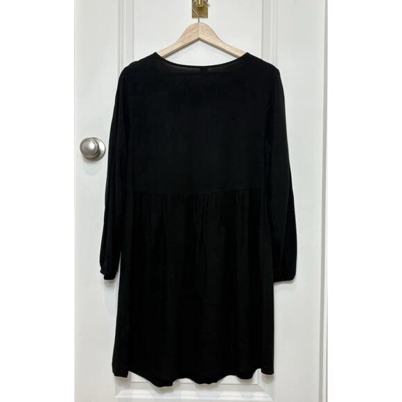 Old Navy Black Mini Dress Medium Boho Babydoll Long Sleeve Flowy M - Picture 7 of 7